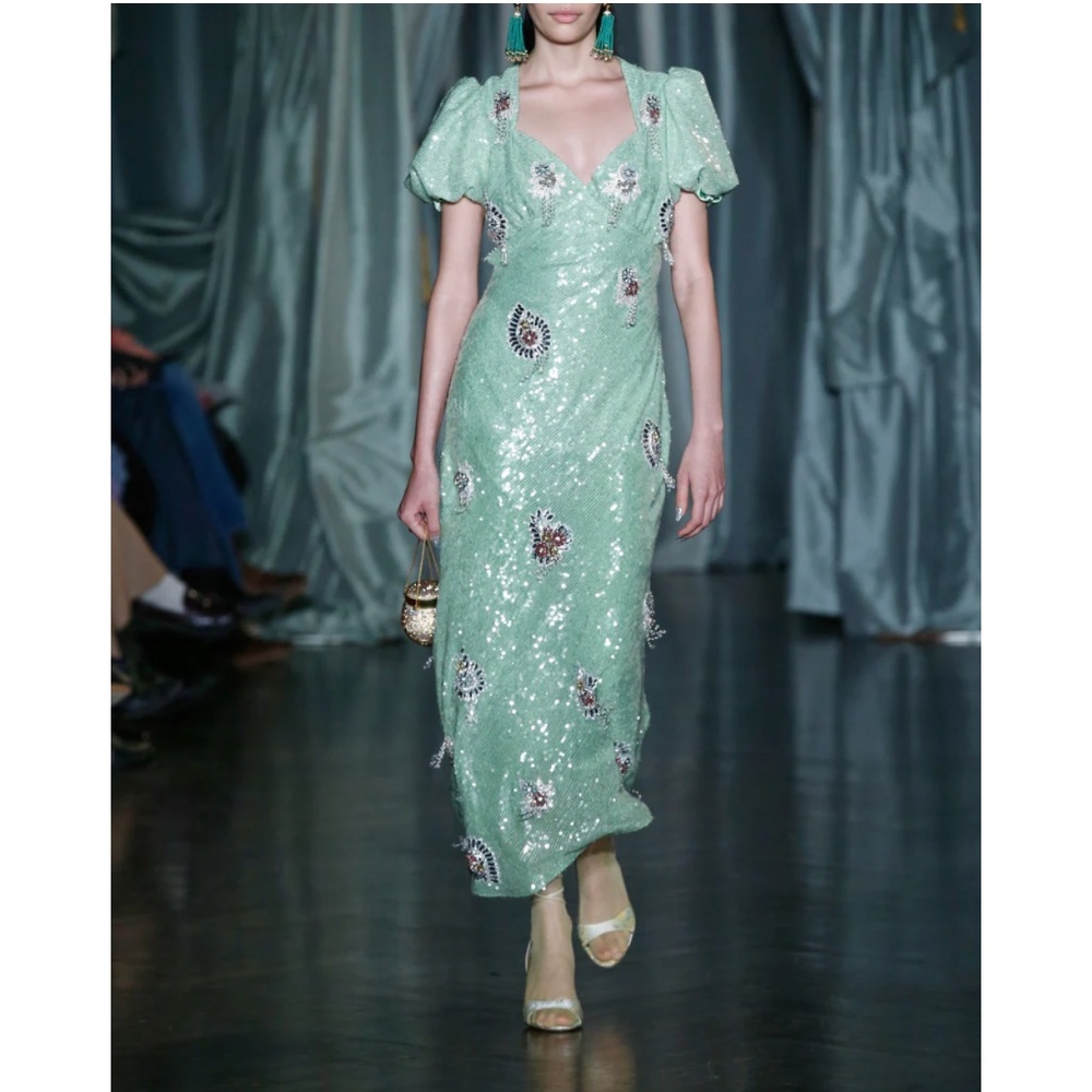 Markarian Titian crystal embellished green apple sequin dress - size 2, unworn